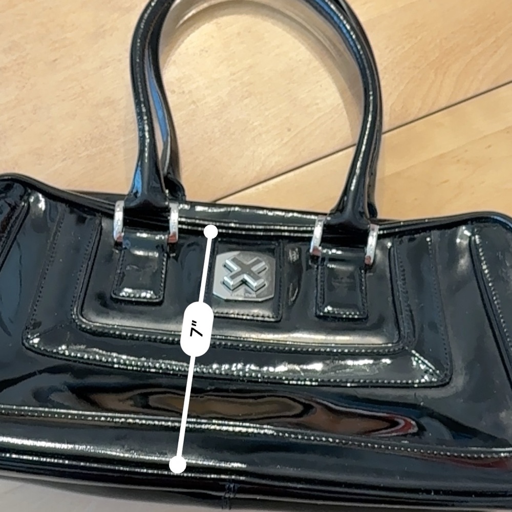 Calvin Klein Black Patent Leather Satchel Hand Bag with Double Top Handles - Picture 12 of 13